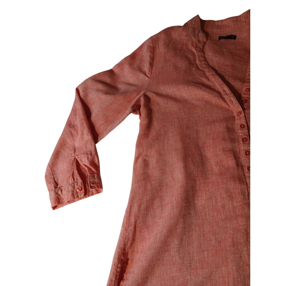 For Cynthia Womens Coral Linen Tunic Top Button Front 3/4 Sleeves Size XL Plus - Picture 4 of 13